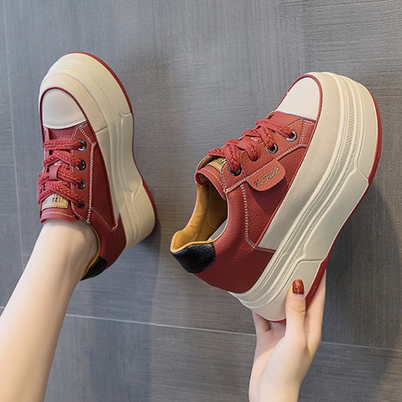 Retro 9cm Cow Suede Genuine Leather Women Vulcanized Platform Wedge Skate Boarding High Brand Heels Casual Stable Shoes