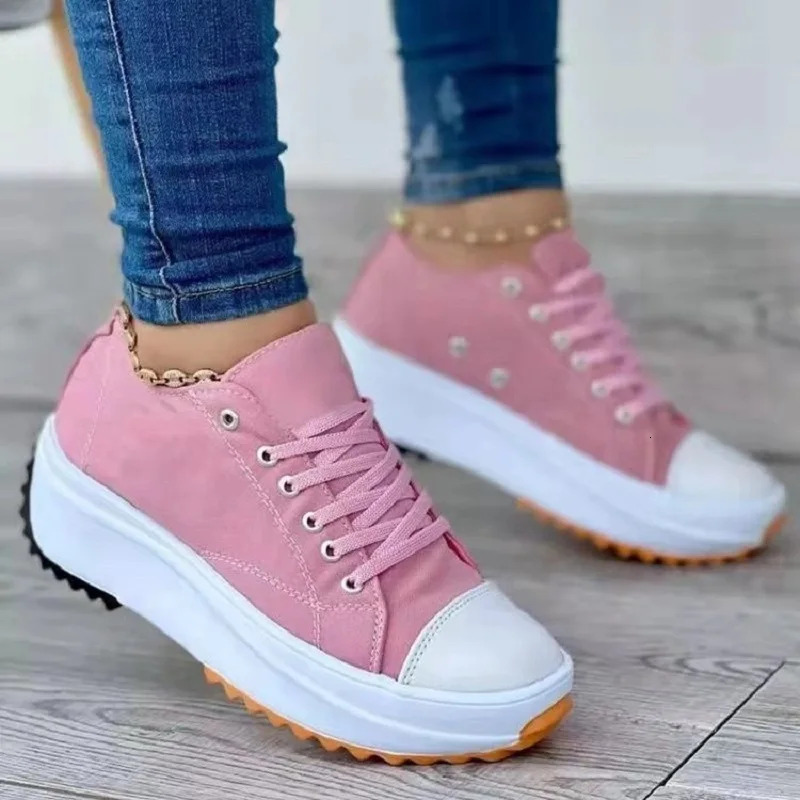 Plus Size Woman Platform Women Casual Female Canvas Shoes Tennis Ladies Walking Chunky Sneakers Lace Up Shoe
