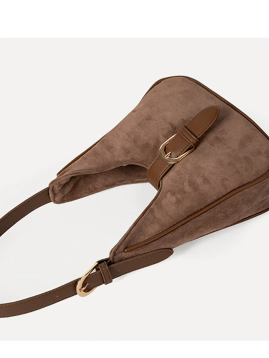 Fashion Korean Autumn Patchwork Shoulder Bags Ladies Faux Suede Underarm Bag Casual Street Tote Simple Vintage Handbags 240913