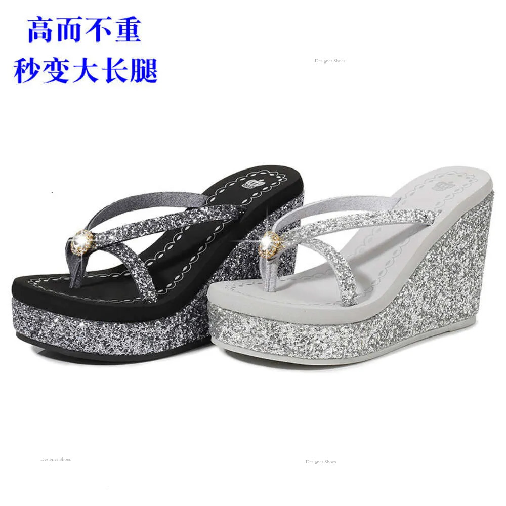 Summer New 2024 Women's Super Heel Slippers With Sparkling Crystal Herringbone High Heels s