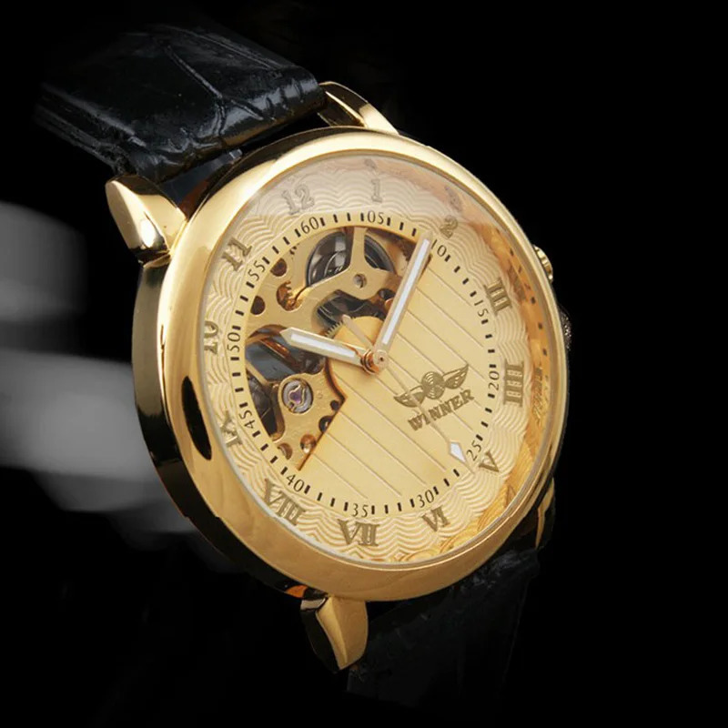T-Winner Watch Gold Skeleton Watches Men Mechanical Hand Wind Wristwatches Reloj Hombre Relogio Masculino 240906