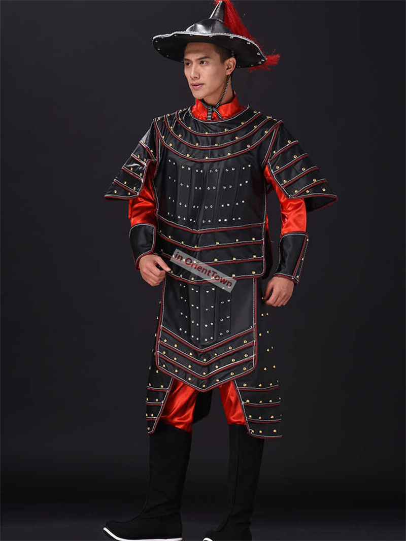 Ancient China Nan Bei and Ming Dynasty Clothing Male General Armor Stage Costume Black Warrior Battle Robe Performance Costume