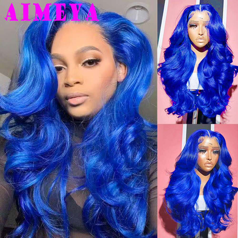 AIMEYA Lace Front Wigs For Women Natural Haire Synthetic Hair Royal Blue Long Body Wave Daily Use Cosplay Wig