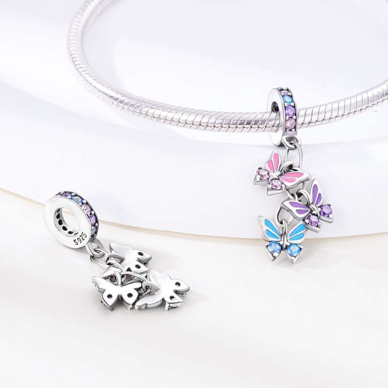 925 Sterling Silver Headphones Watch Butterfly Pink Charms Beads Fit Originals Bracelet For Women Jewelry Gifts