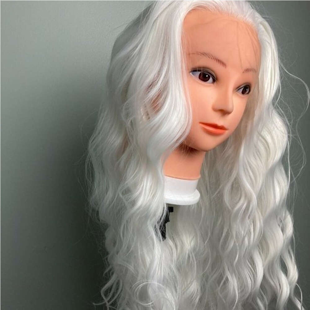 Loose Deep Wave Snow White Wigs Cosplay Synthetic Heat Resistant Lace Front Wig 150% 10% Human Hair Mixed