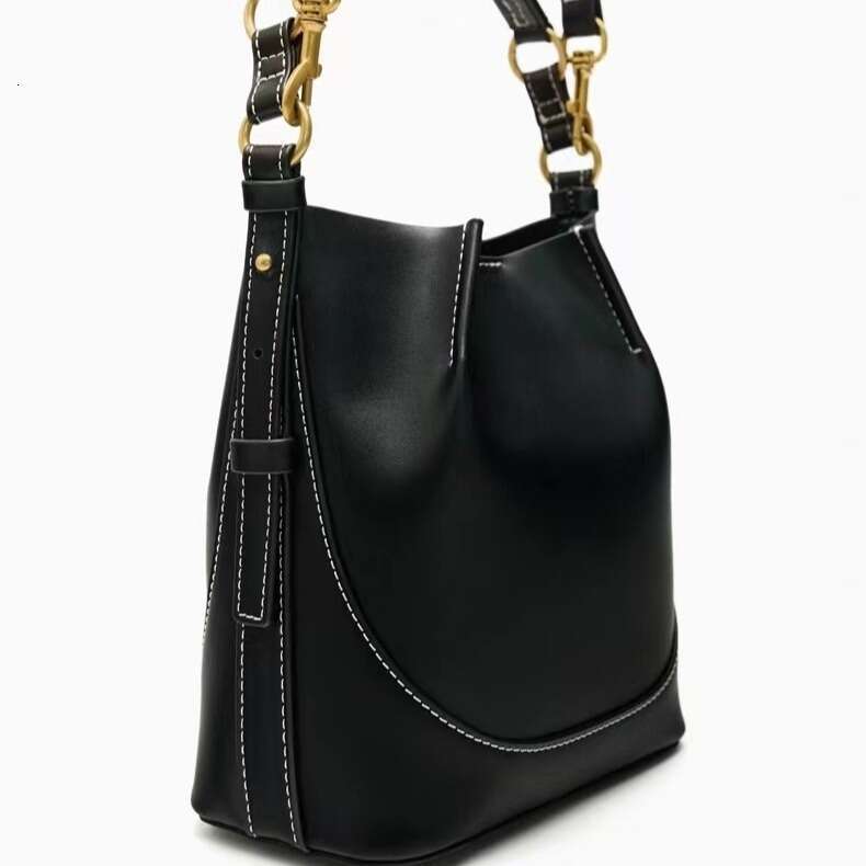 AMZZ Spanish Women's 2024 New Product Fashionable Brown Korean Edition Handheld Crossbody Wide Shoulder Strap Water Bucket Bag for Women