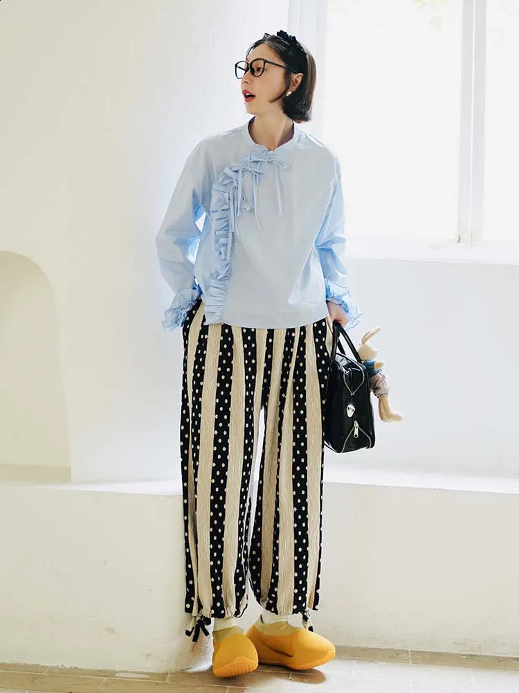 IMAKOKONI original n elastic waist striped pocket loose long leg pants one ninth 223763 240913