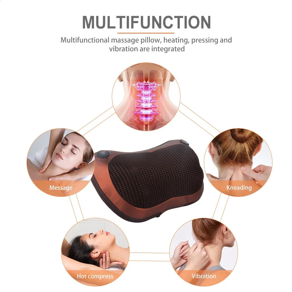 Massage pillow relaxation vibrator electric head shoulders back heating kneading infrared pillow 3D finger pressure neck massager 240914