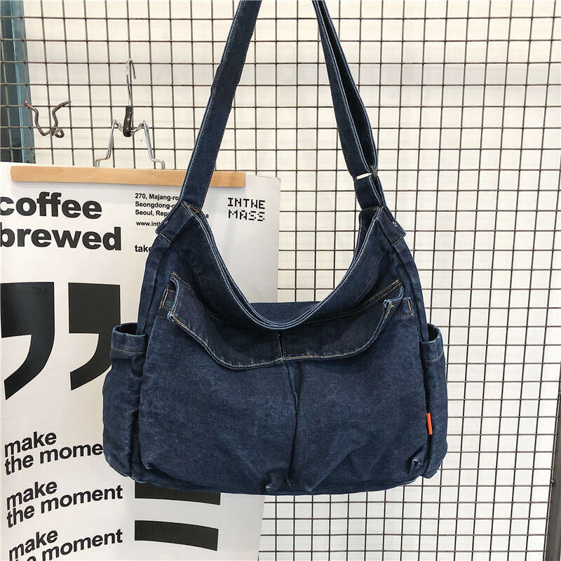 AMZZ Canvas crossbody women's 2024 new high-capacity shoulder bag, casual denim, artistic student class bag