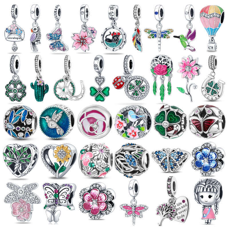 925 Sterling Silver Green Butterfly wer Dragoy Fit Original Pulsera Enamel Charms Pendants DIY Jewely Making Gifts