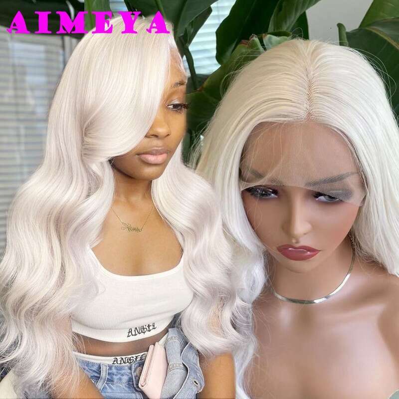 AIMEYA Platinum Blonde Synthetic Lace Front Wig Long Body Wave Natural Haire Wigs Heat Resistant Fiber Hair Daily Use Csplay
