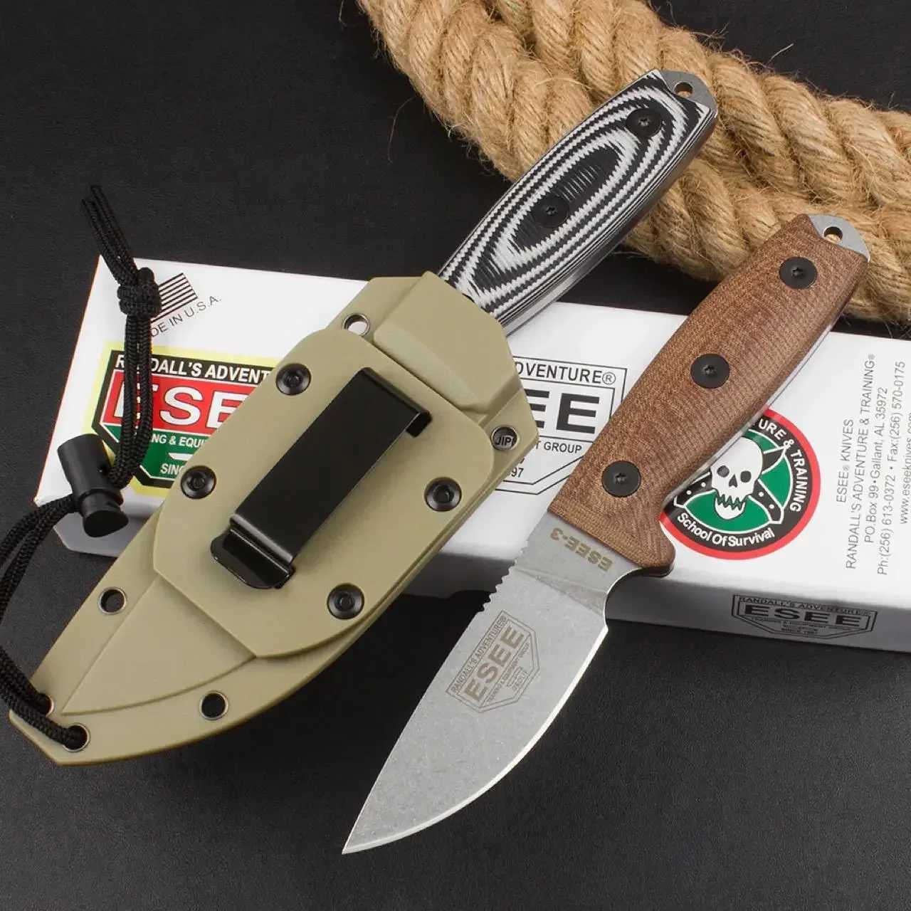 Tactical knife Tactical Fixed Blade Knife ESEE-3 Rowen 9Cr18Mov Stonewashed Blade G10/linen Handle Outdoor Hunting Knife Survival with Sheath M240914