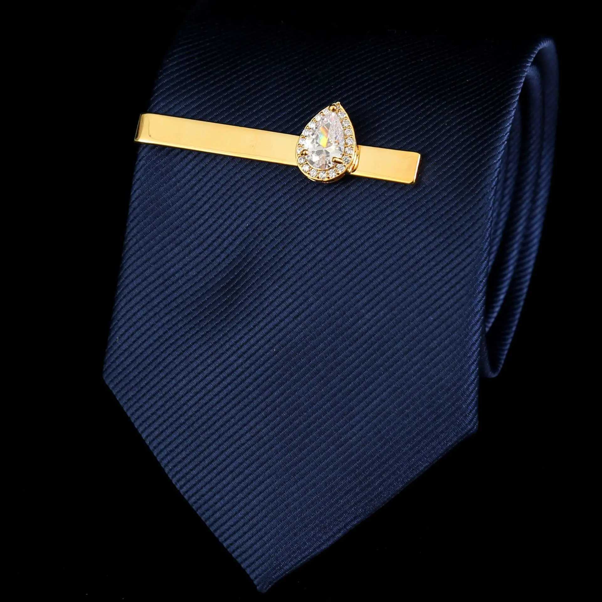 High end mens tie clip mens fashionable wedding dress necklace accessories jewelry luxury water droplet zircon tie clip mens gift W240914