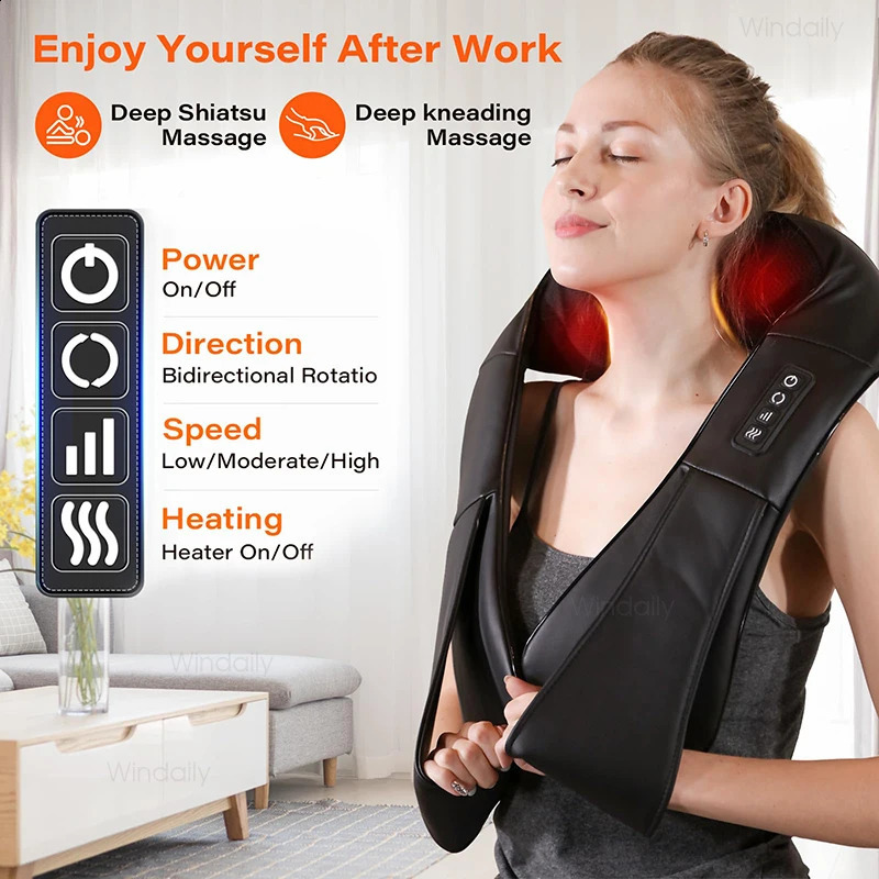 4D finger pressure neck and shoulder massager equipped with a electric back massager kneading and massaging pillow full body muscles household car 240