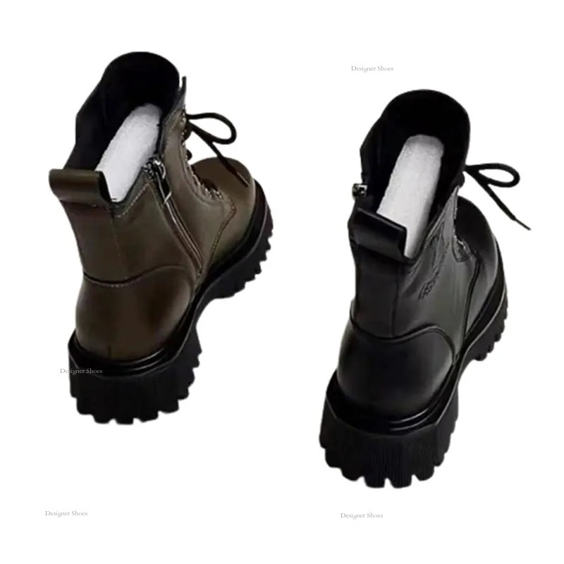 Retro Autumn/Winter New British Style Thick Bottom Zipper Lace Up Black Classic Anti Slip And Wear Resistant Short Boots Free Shipping