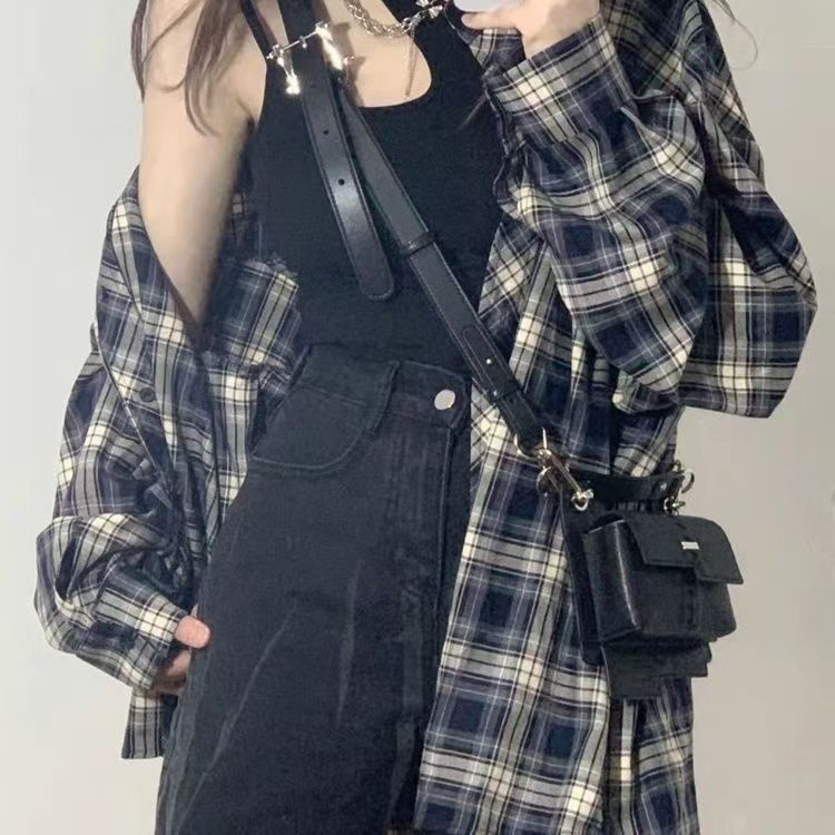 Plaid shirt women's summer new design sense niche wear sunscreen women's shirt designer high sense long sleeve jacket.