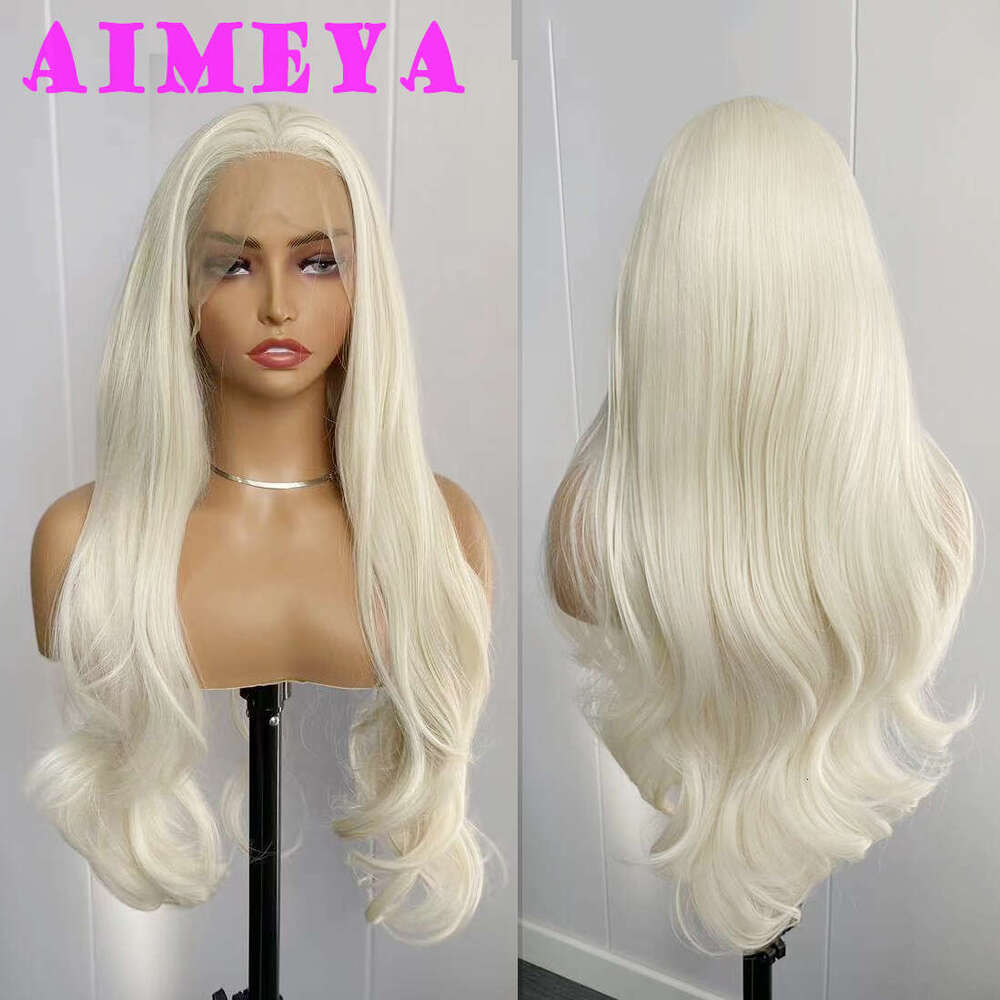AIMEYA Platinum Blonde Long Natural Wave Wig Lace Front Wigs Heat Resistant Synthetic Daily Used Cosplay Hair