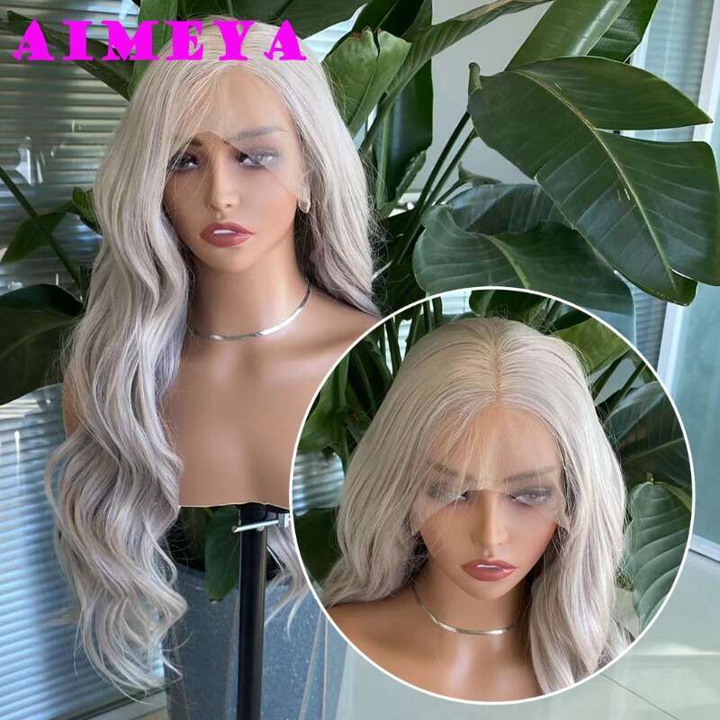 AIMEYA Ash Blonde Front Wig Long Body Wave Synthetic Lace Hair Natural Haire Heat Resistant Fiber Daily Use Cosplay Wigs