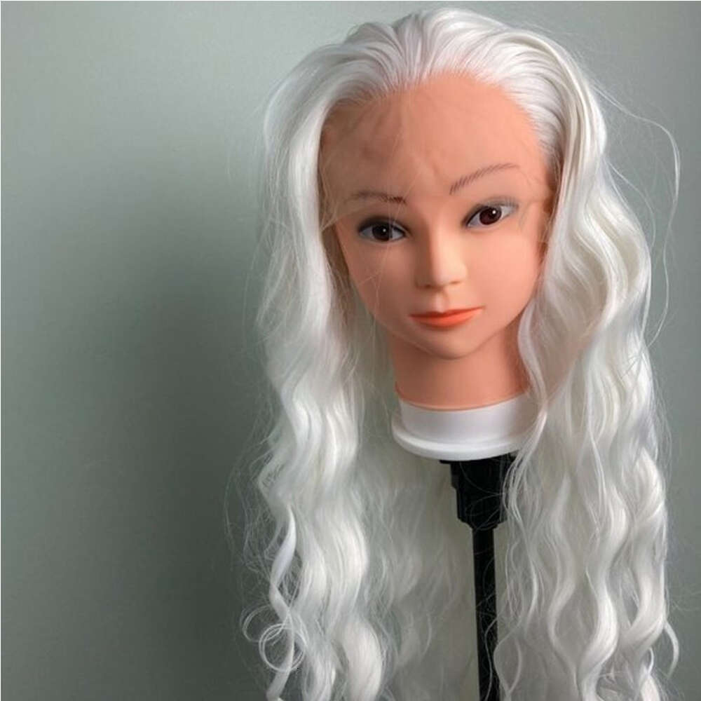 Loose Deep Wave Snow White Wigs Cosplay Synthetic Heat Resistant Lace Front Wig 150% 10% Human Hair Mixed