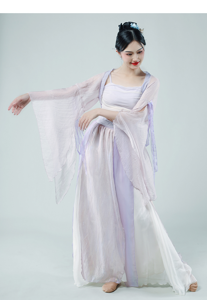 Elegant Hanfu Dance Costume for Women - Flowing Chinese Classical Dance Practice Dress with Sheer Sleeves