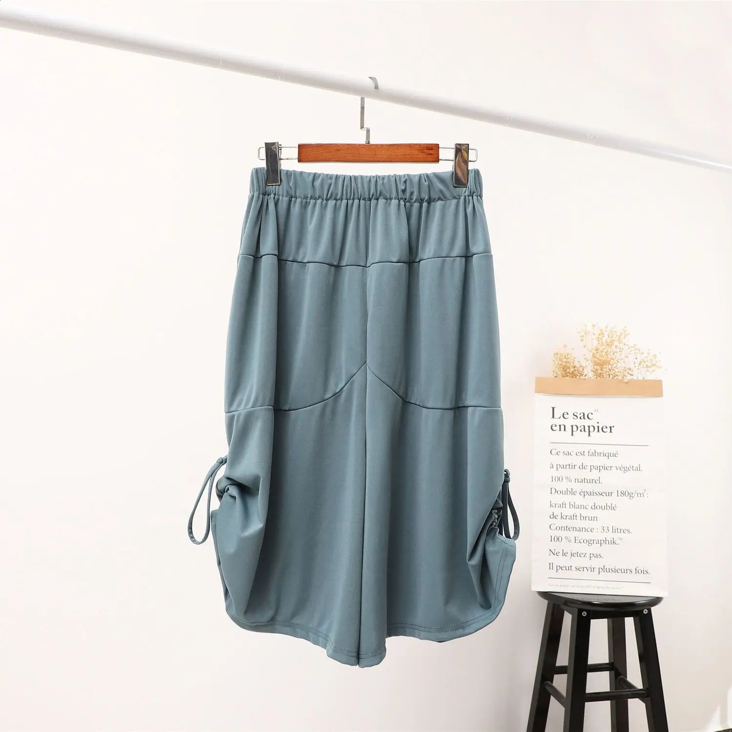 Ultra fine womens summer loose shirt solid color elastic waist harem fashionable full matching pockets Trouser 240913