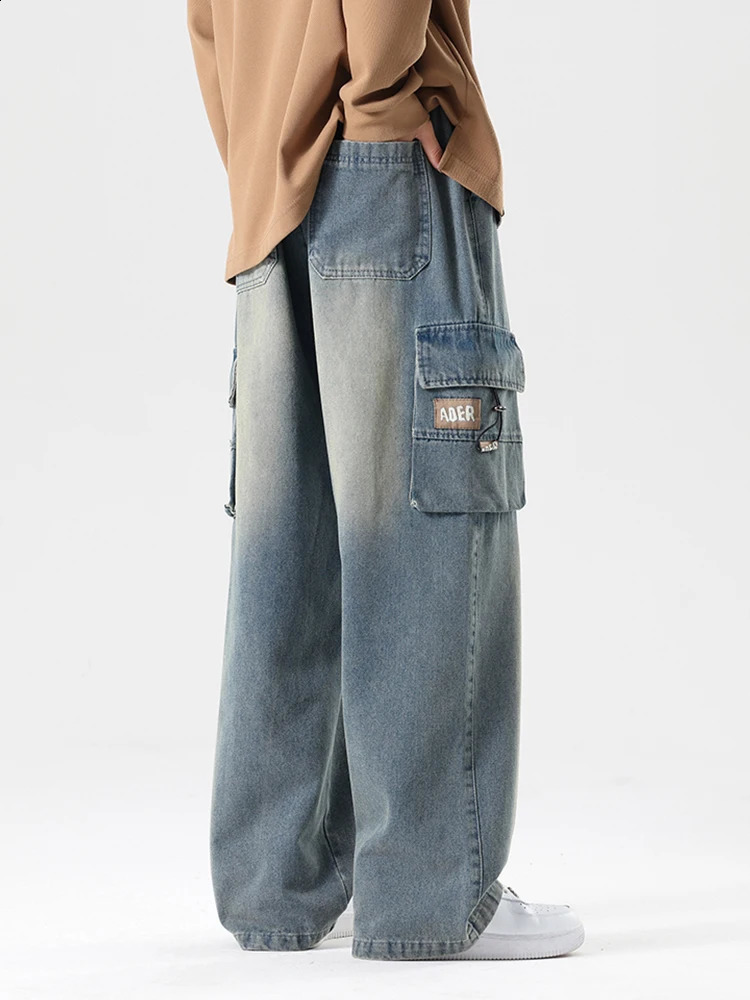 2024 Autumn Mens Cargo Jeans Big Size 8XL 7XL 6XL String Banding Cotton Wide Leg Denim Pants Straight Baggy Jean Trousers 240911