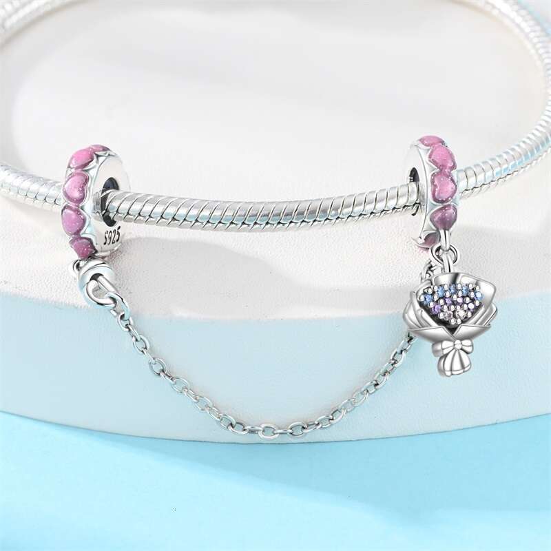 925 Sterling Silver Heart Shaped Keylock sy Cat Claw Charms Safety Chains Fit Original Bracelets DIY Jewelry