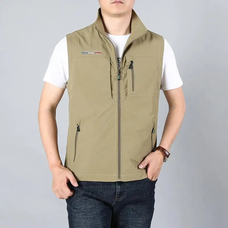 Men Waistcoat Jackets Vest Spring Solid Color Stand Collar Climbing Hiking Work Sleeveless with Pocket M-6Xl Sale 240912