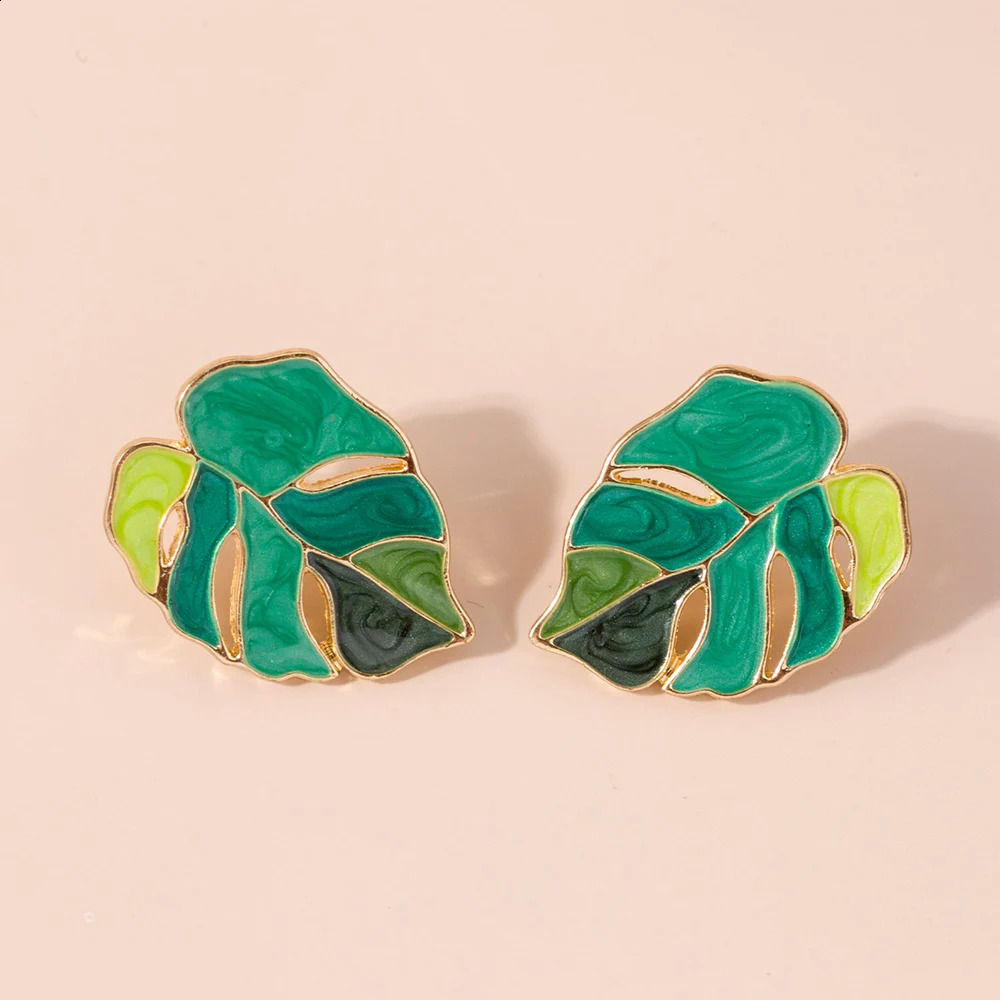 Lost Lady Plant Green Leaf Enamel Drop Earrings for Women Spring Fashion Statement Wholesale jewelry Paty Gifts Bijoux 240906