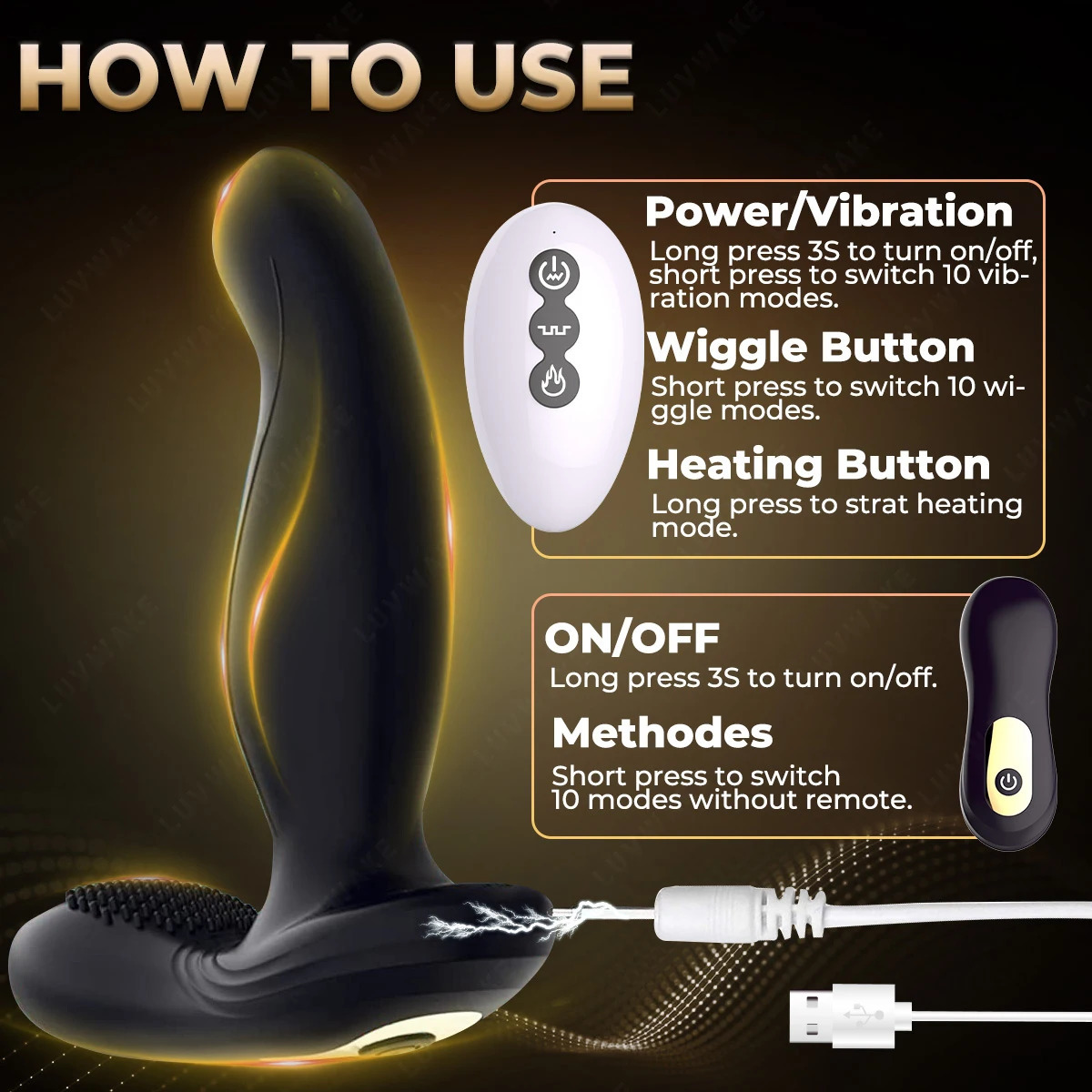 10 Wiggling Anal Plug Butt Prostate Massager Male Sex Toy 240914