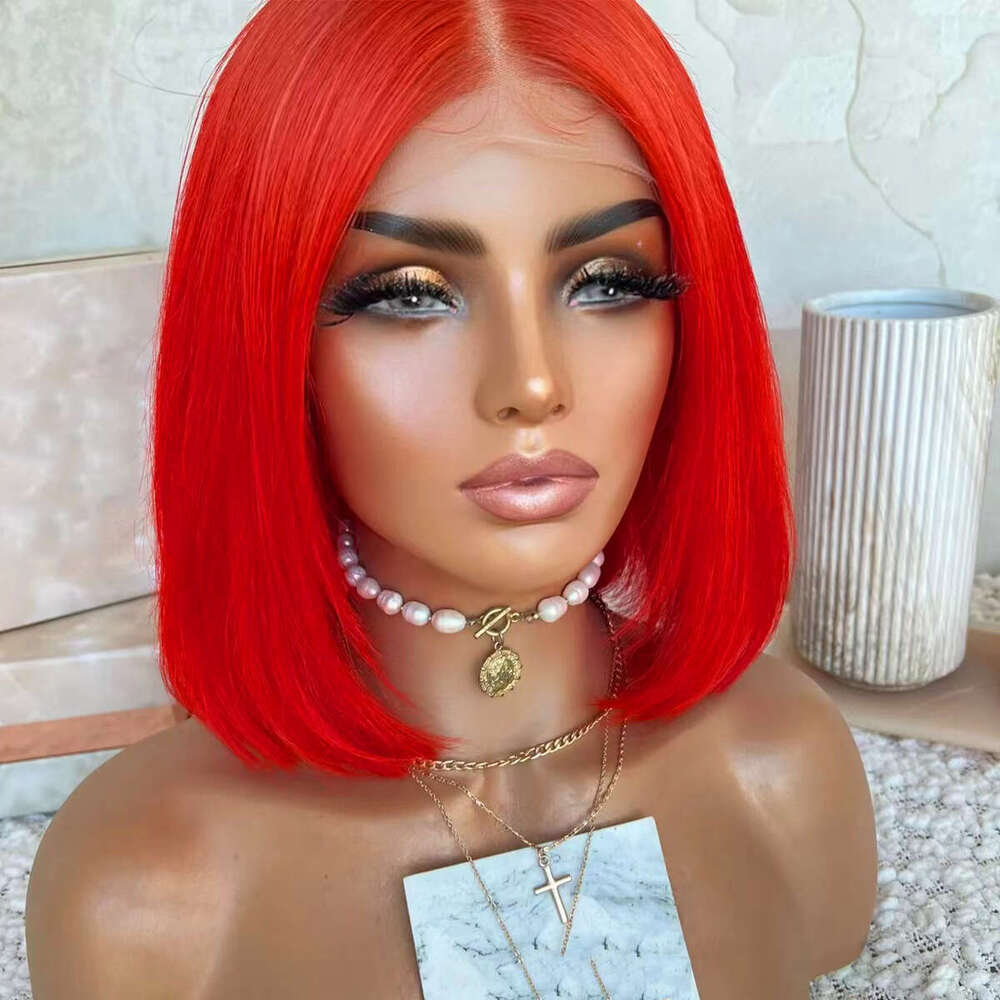 Hot Red Bob Wigs For Women Girls Heat Resistant Natural Straight Short Lace Front Synthetic Hair Daily Wear BOB Wig