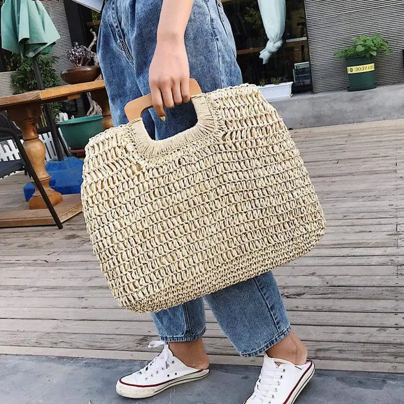 Rattan Large Capacity Womens Casual Willow Handbag Summer Beach Straw Bag Big Wallet Travel Sac 240913