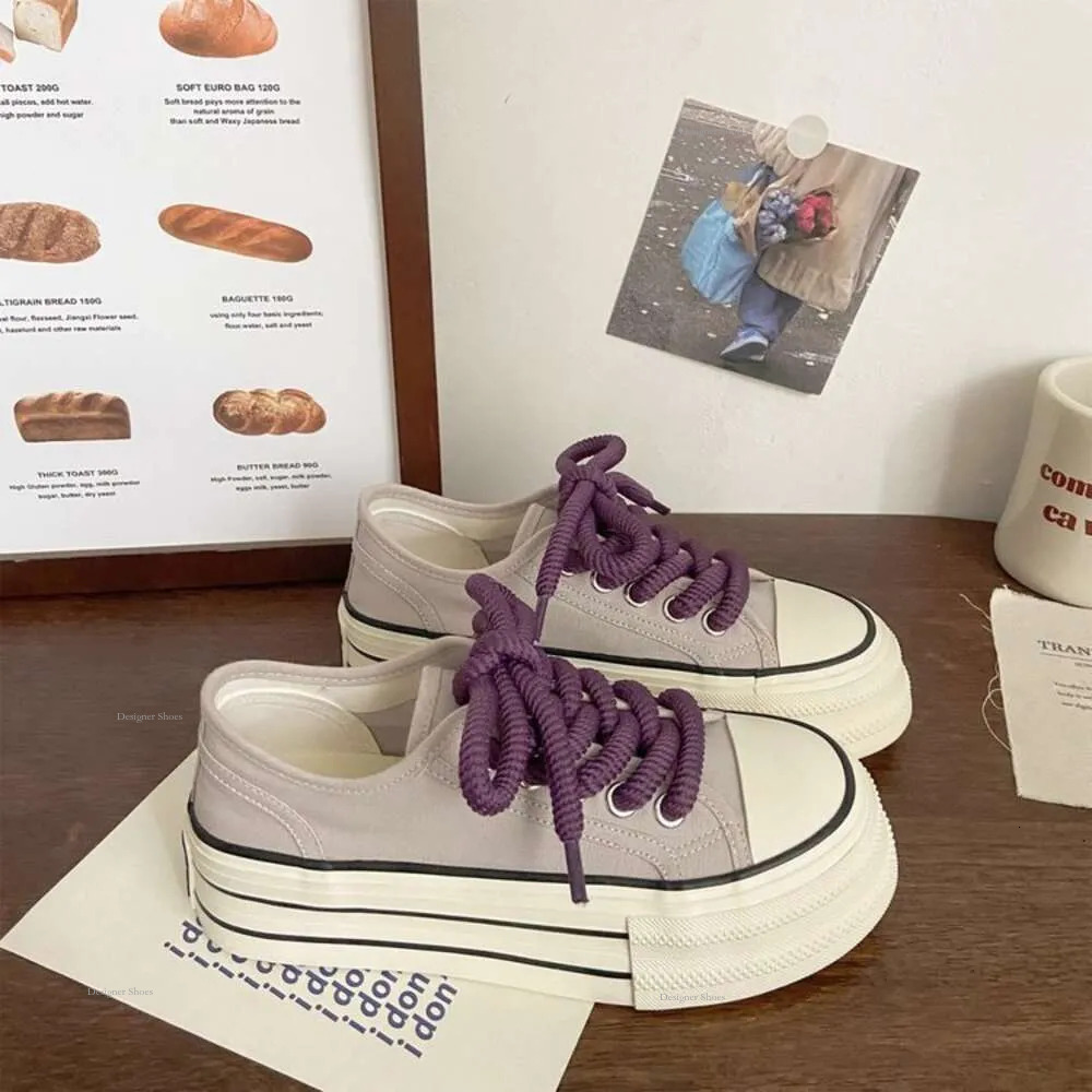 Thick Soled Cream Canvas For Women's Thin Spring/Summer New Instagram Trendy Niche Korean Version Big Head Sponge Cake Student Small White Shoes