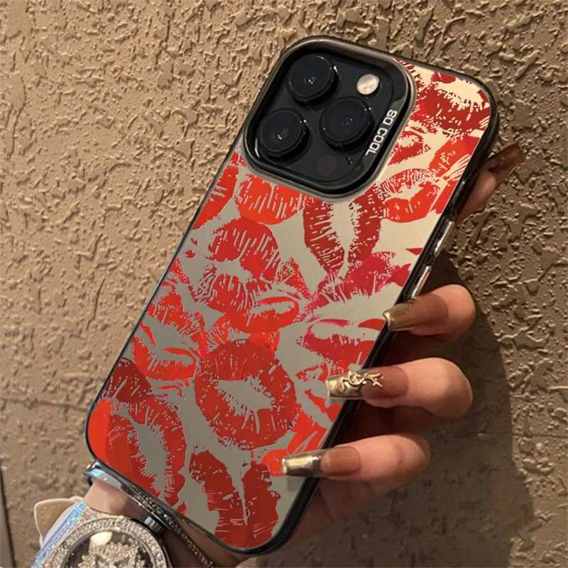 Sexy Girl Red Lips Electroplate Silver IMD Phone Case For iPhone 15 16 Pro Max 14 13 12 11 XR XS 7 8 Plus Shockproof Back Cover P240914
