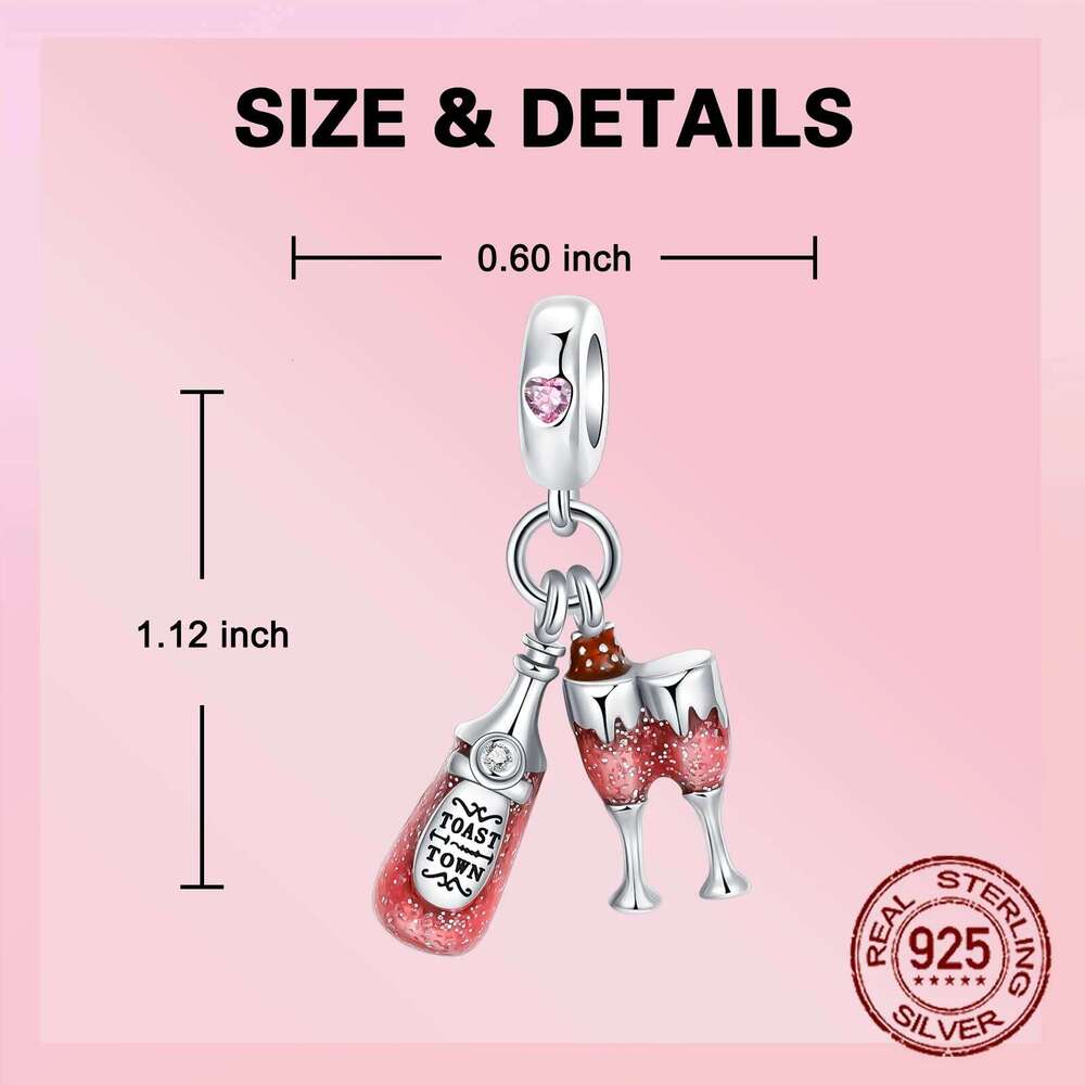 925 Sterling Silver Red wine bottle Donuts Beverage cup pendant Charms Beads Fit Original Bracelets Fine DIY Jewelry