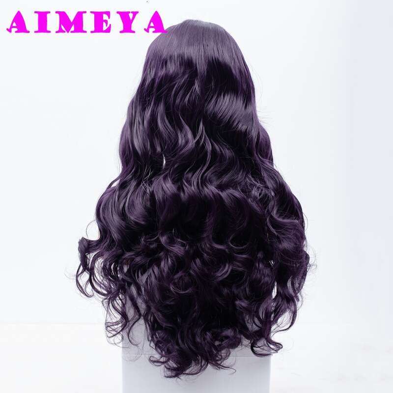 AIMEYA Dark Long Body Wave Synthetic Natural Haire Daily Wear Wigs Cosplay Purple Lace Front Wig