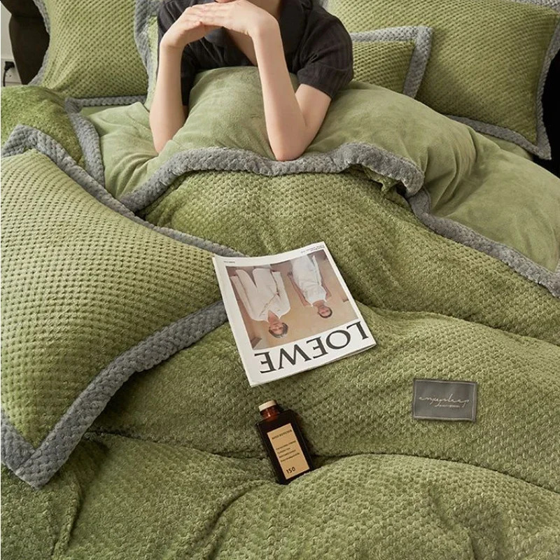 Bedding Set Winter Warm Thicken Milk Veet Duvet Bed Sheet and Pillowcases Quilt Cover Queen King Size 220x240cm 240904