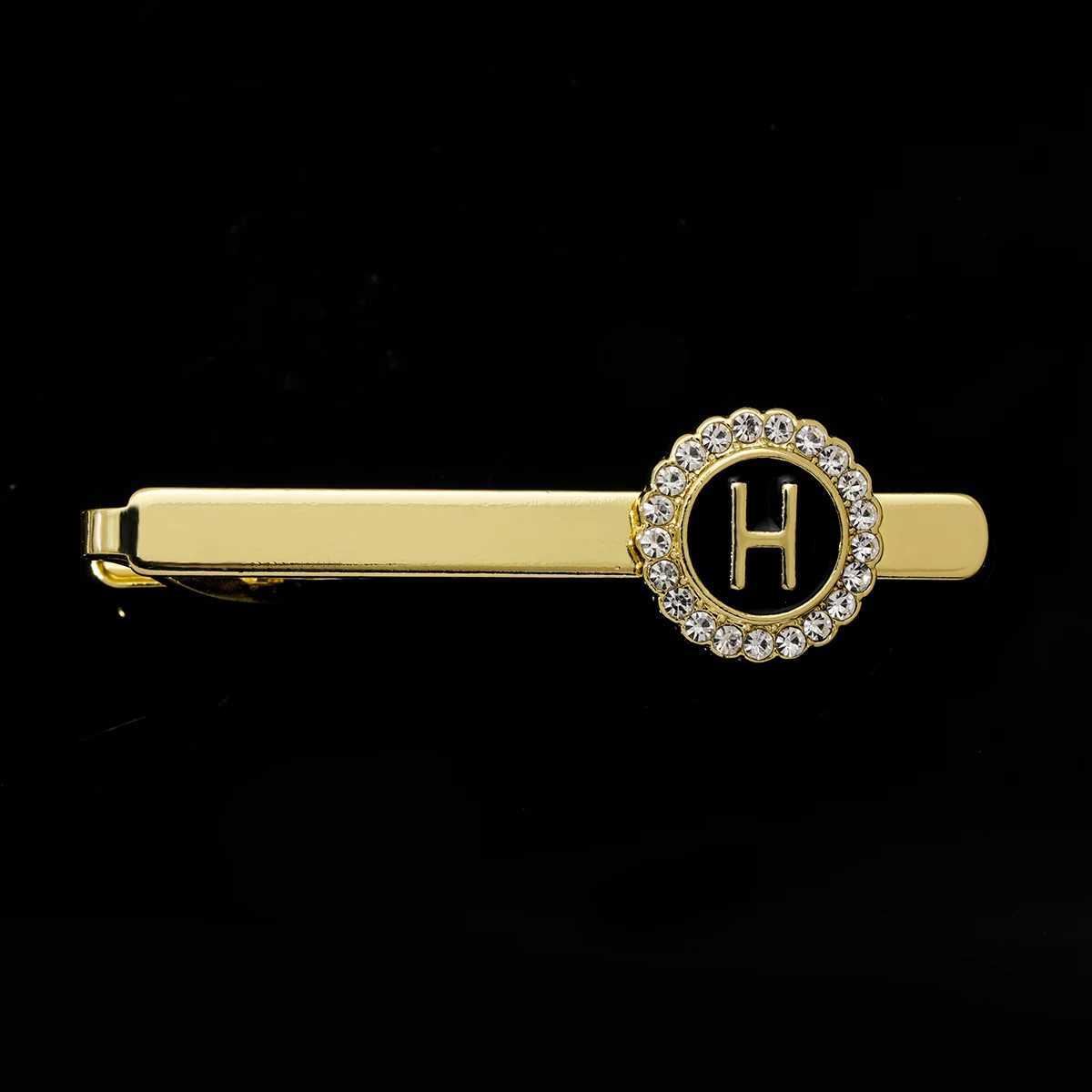 26 Letters Capital Initial A-D-G-Z Tie Clip with Crystal Pattern Surrounding Gold Suitable for Boys Business Official Jewelry Gifts W240914