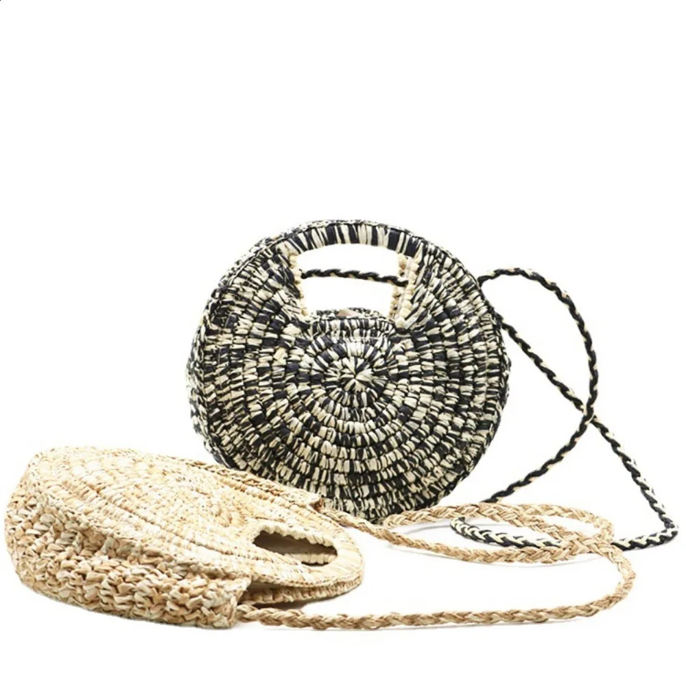 Summer round straw bag small womens ner handbag Bohemian shoulder cross body travel beach 240913