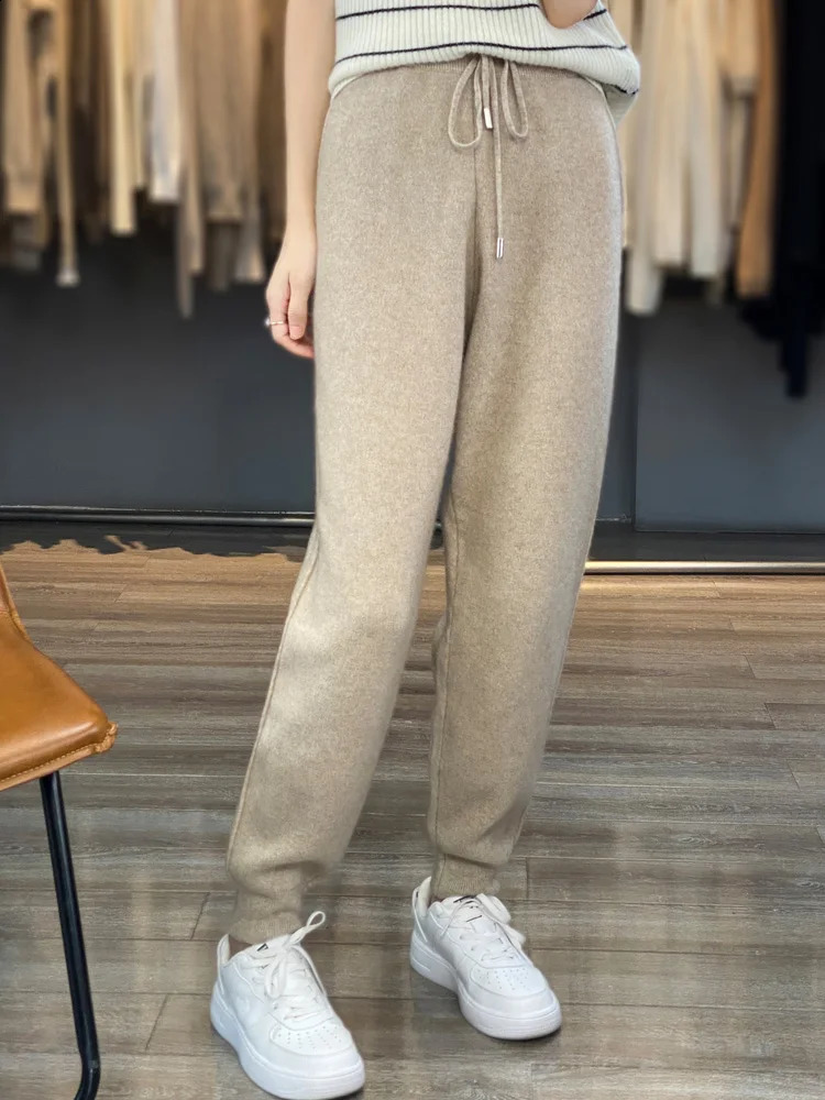 Spring and autumn ultrathin cashmere pants womens wool pencil high waisted simple style office women Trouser 100% Merino knitted 240913