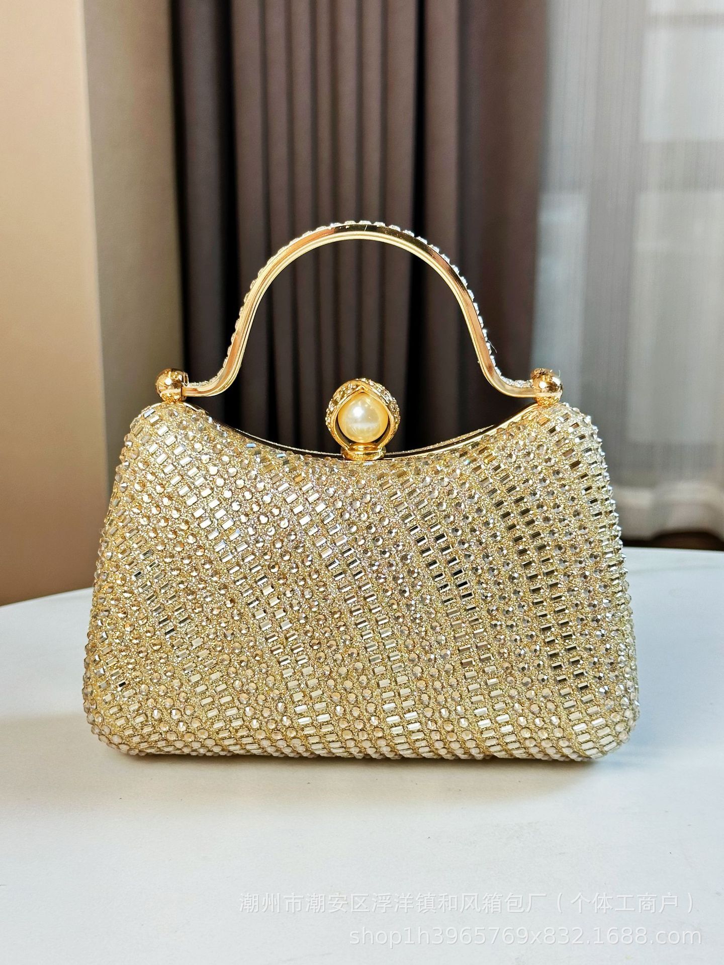 Celebrity Banquet Bag Cross Shoulder High Gui Style Shining Sequins Wave Shape Handbag Full Diamond Handle