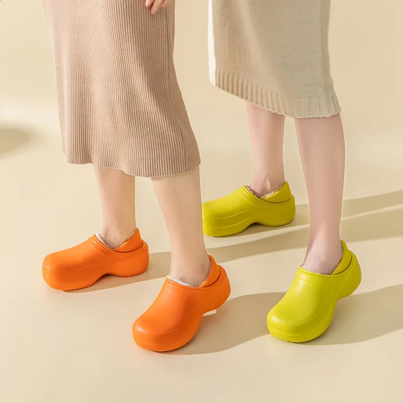Comwarm winter fur slippers for women warm soft thick sole plush and fluffy slippers for outdoor couples non slip cotton shoes 240914