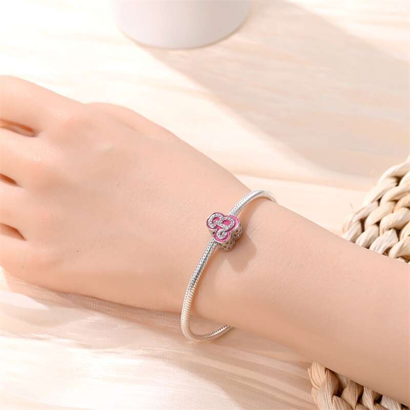 925 Sterling Silver Fashion Princess Pink Bow Charms Beads Fit Original Bracelets DIY Jewelry Anniversary Gifts
