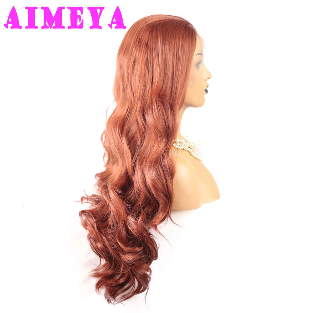 AIMEYA Copper Red Long Body Wave Front Synthetic Lace Wig For Women Heat Resistant Hair Cosplay Daily Use