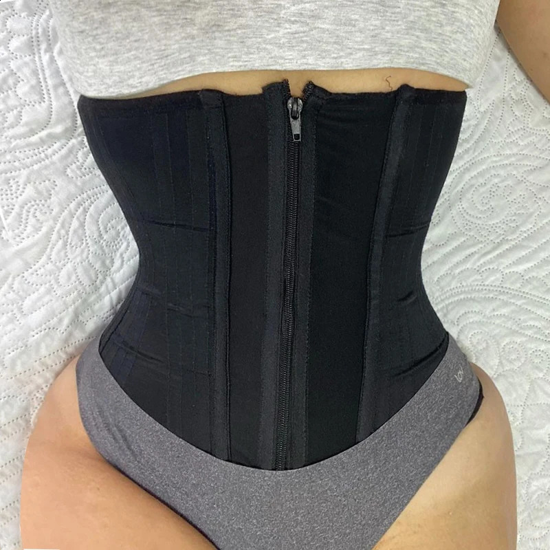 Double compression adjustable zipper body sculpture steel frame belly belt with rubber waist belt 240913