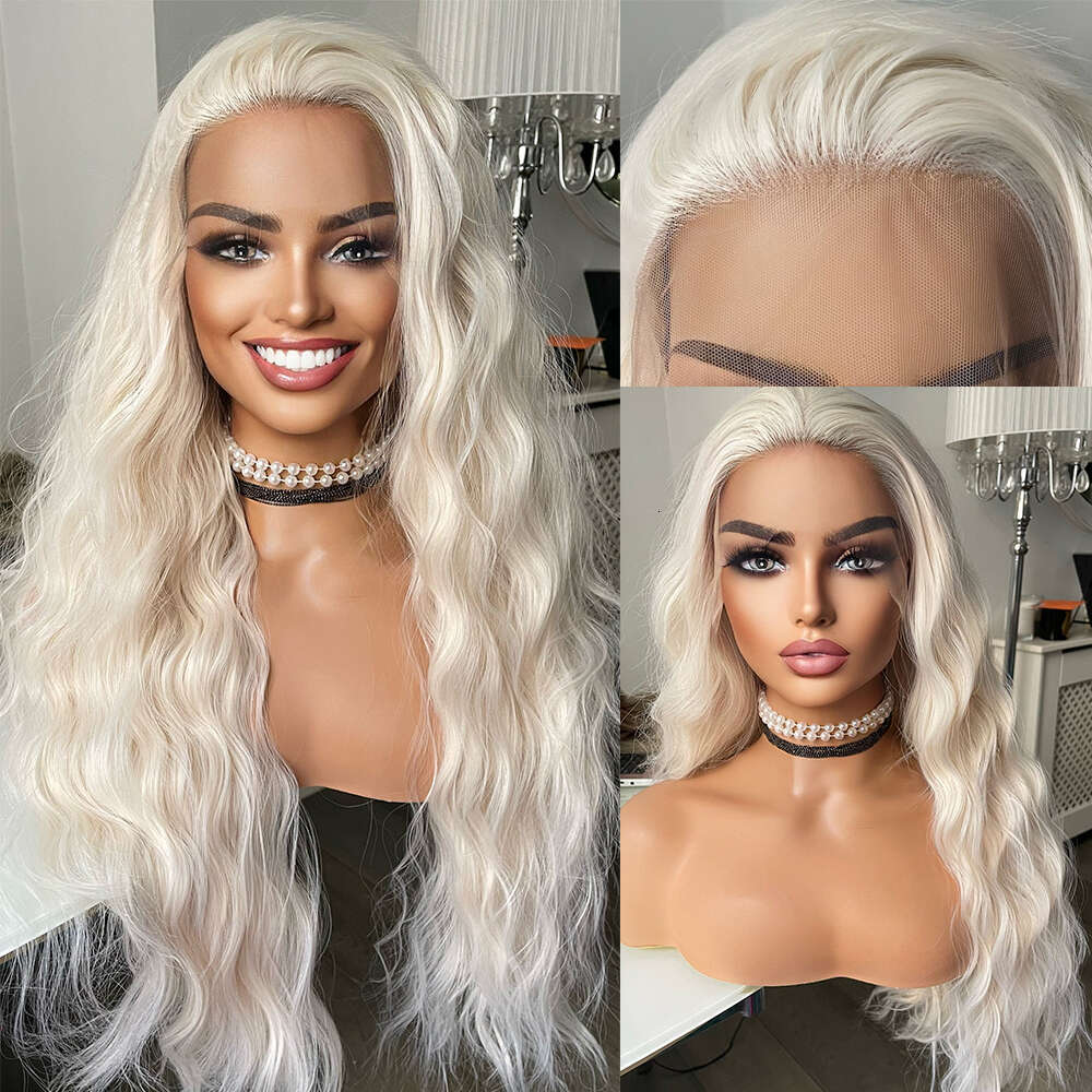 White Wavy Lace Front Curly Heat Safe Synthetic Wig Bridal Free Part Realistic Natural Looking Wigs For Women 13X3