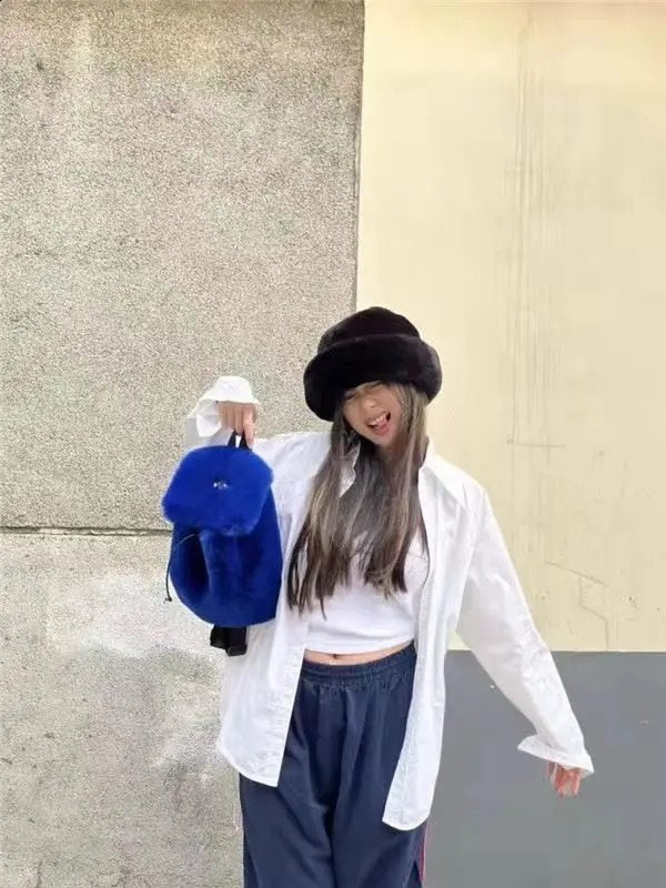 Kawaii Plush Backpack Cute Harajuku Y2k Accessories Pink Blue Pink Gothic 90s Independent Aesthetics Korean Fashion School Bag 240912