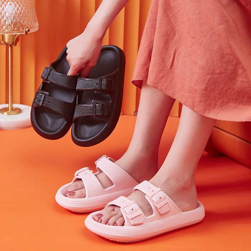 Fashion Buckle Thick Platform Slippers Women Home Soft Sole eva Cloud Slides Sandals Woman Summer Non Slip Beach Flip Flops M240914