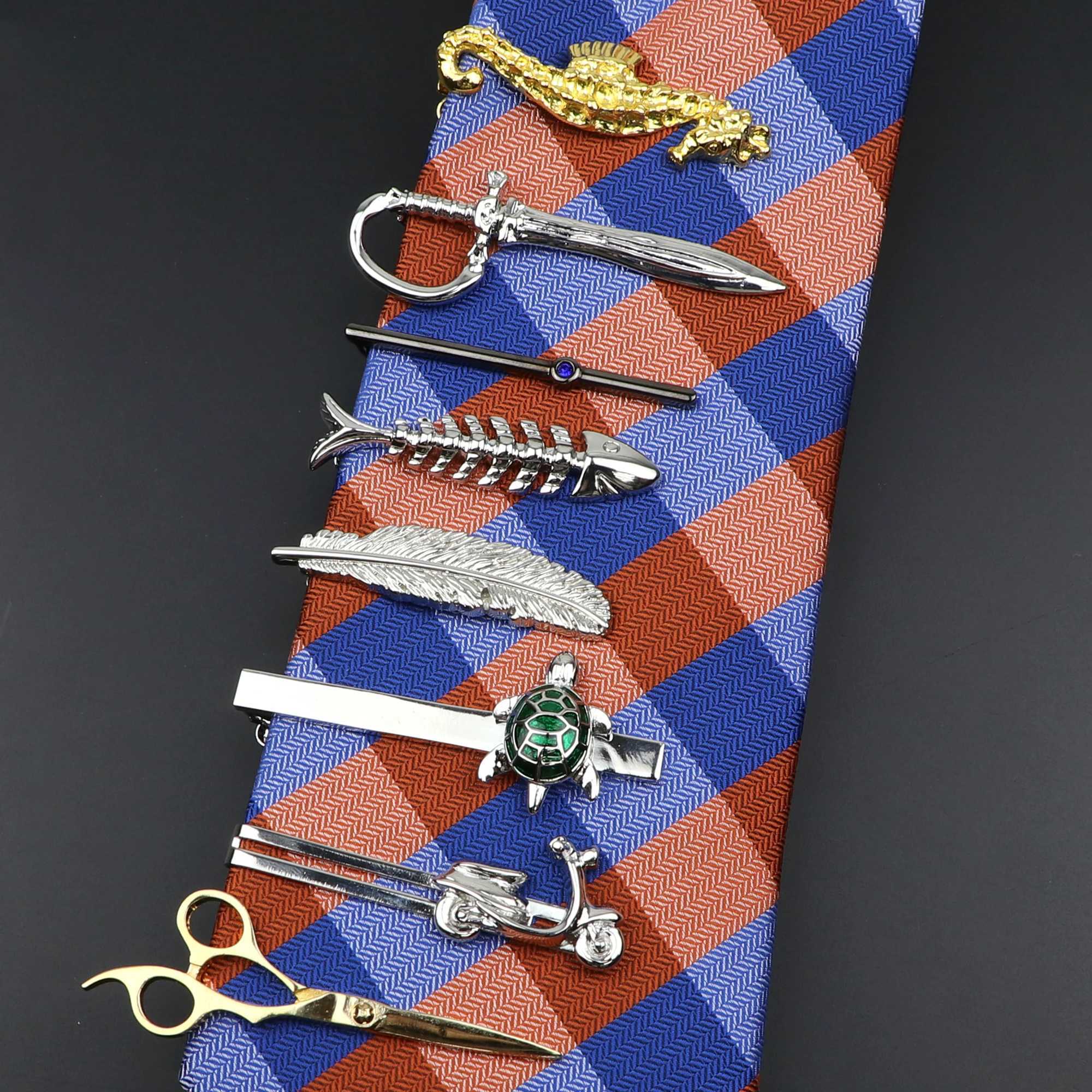 Mens metal tie clip animal tool shape bright chrome plated stainless steel necklace buckle business luxury design accessories W240914