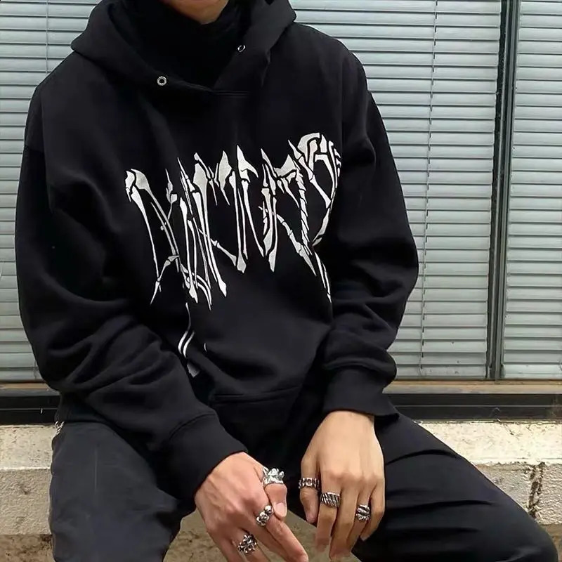 High Street Style Dragon Bone Skull Head Print Autumn/Winter Hoodies Mens Large Loose Fashion Sweatshirts Y2k Couple Top 240906
